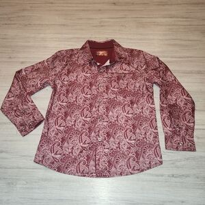 Consequence Long Sleeve Button Up Shirt Youth Red Paisley Boys Size 5 B3